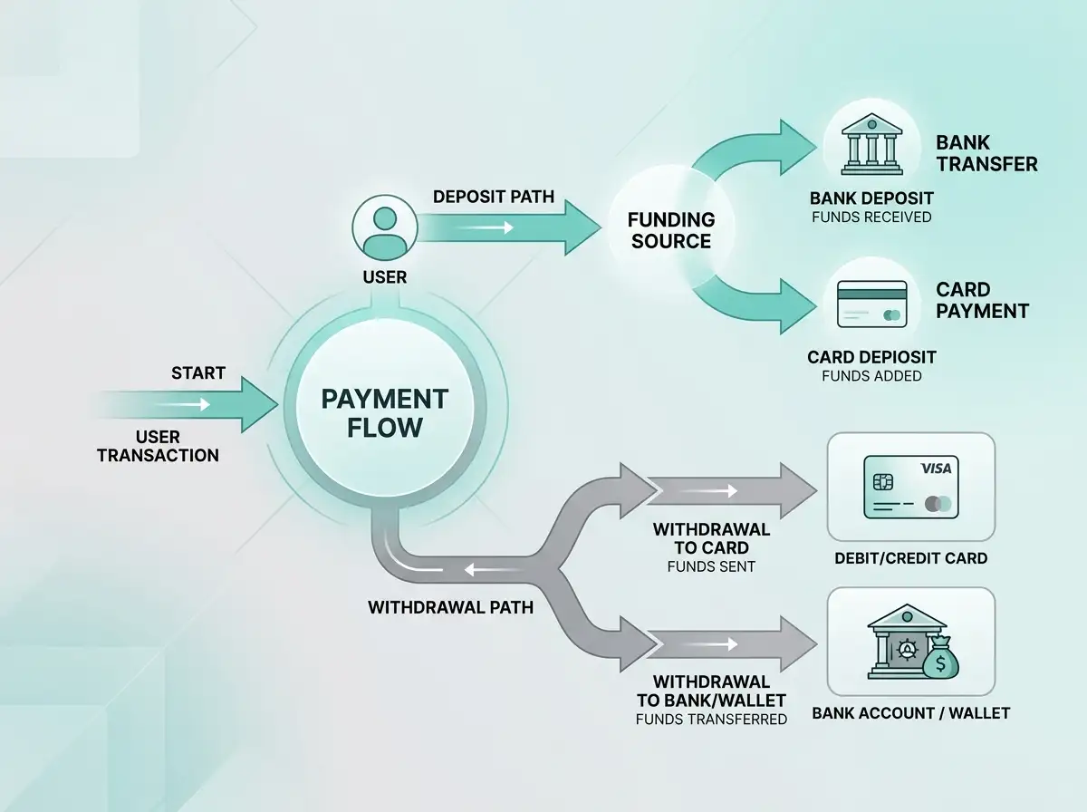 Casino withdrawal path diagram showing Amex deposit-only limitation