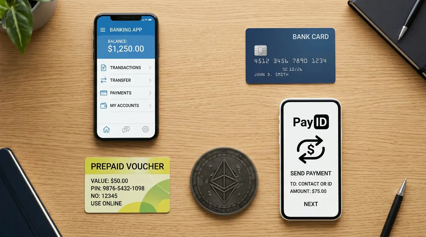 Payment method icons showing PayID crypto Neosurf and cards