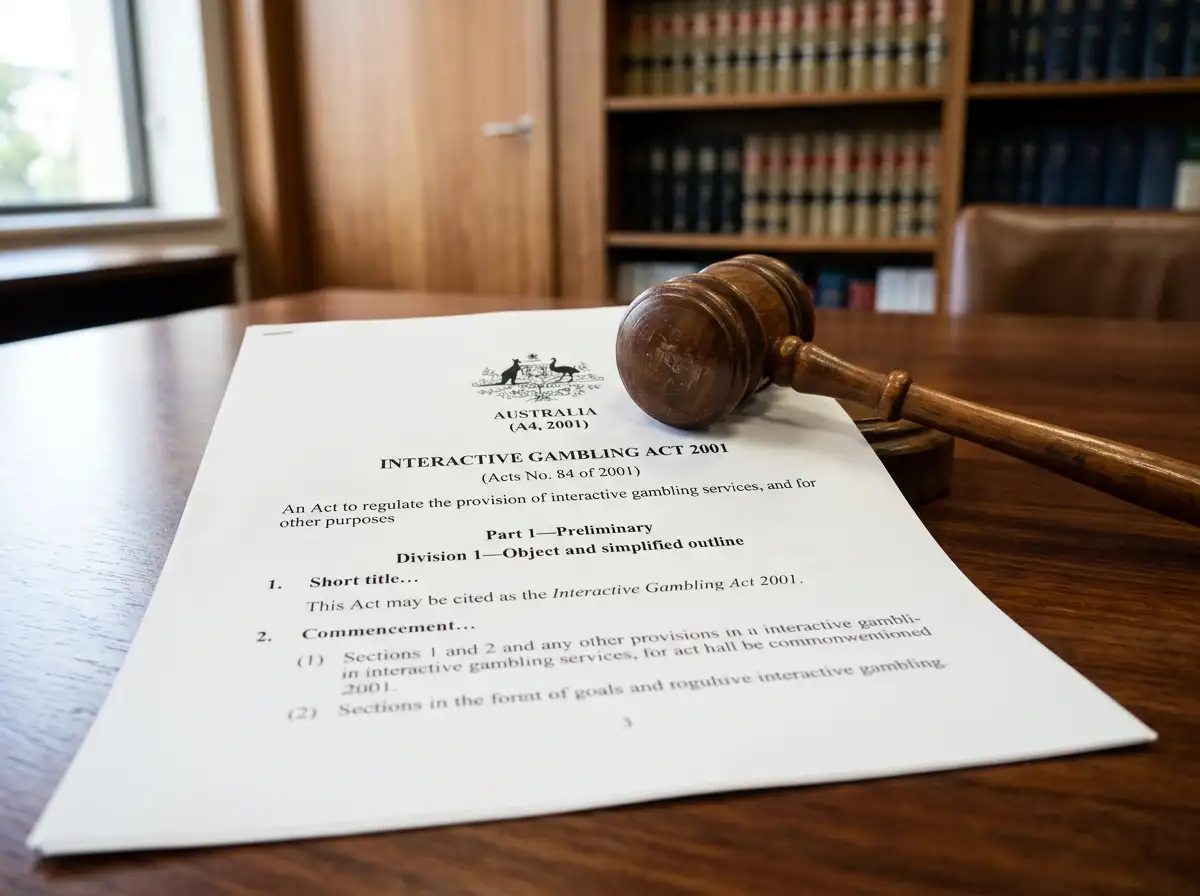 Australian legal document with gavel showing Interactive Gambling Act prohibition text