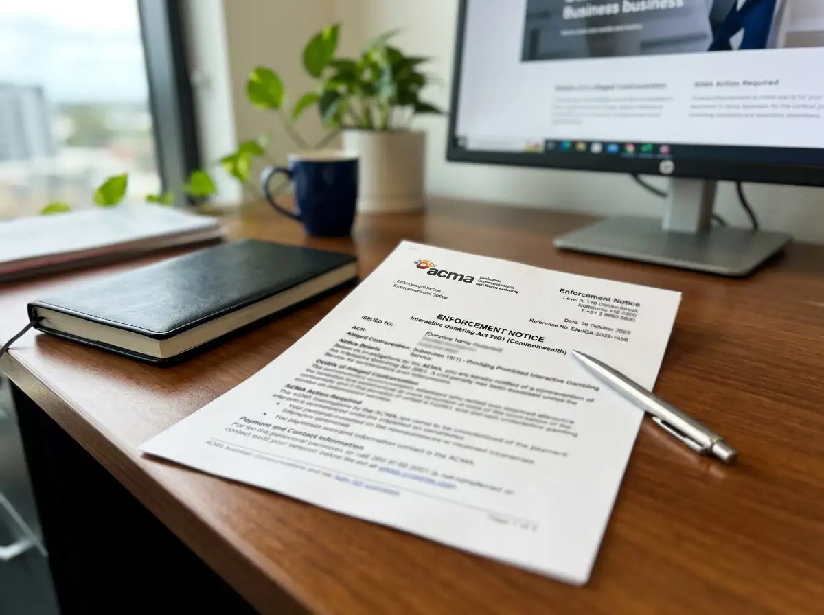 Document showing Interactive Gambling Act 2001 with ACMA enforcement notices