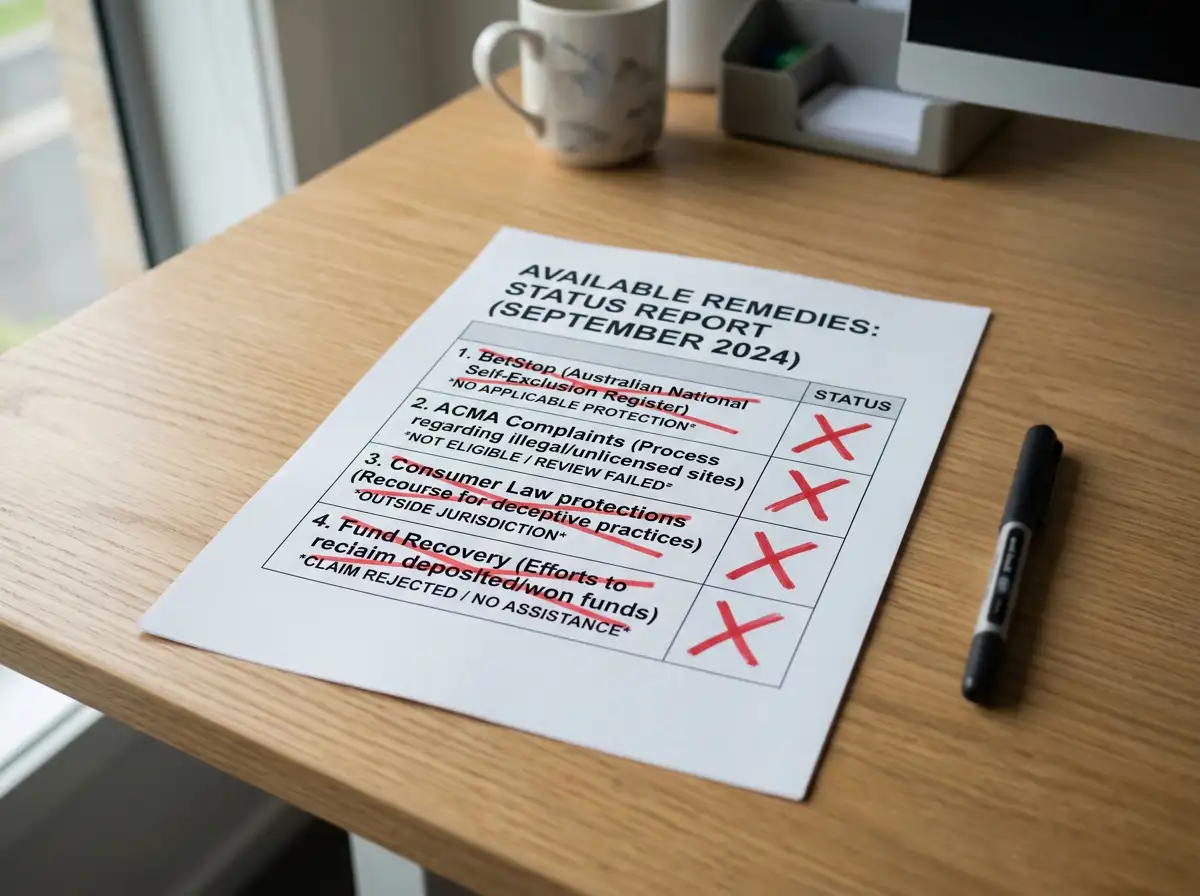 Document showing consumer protection services unavailable for offshore gambling