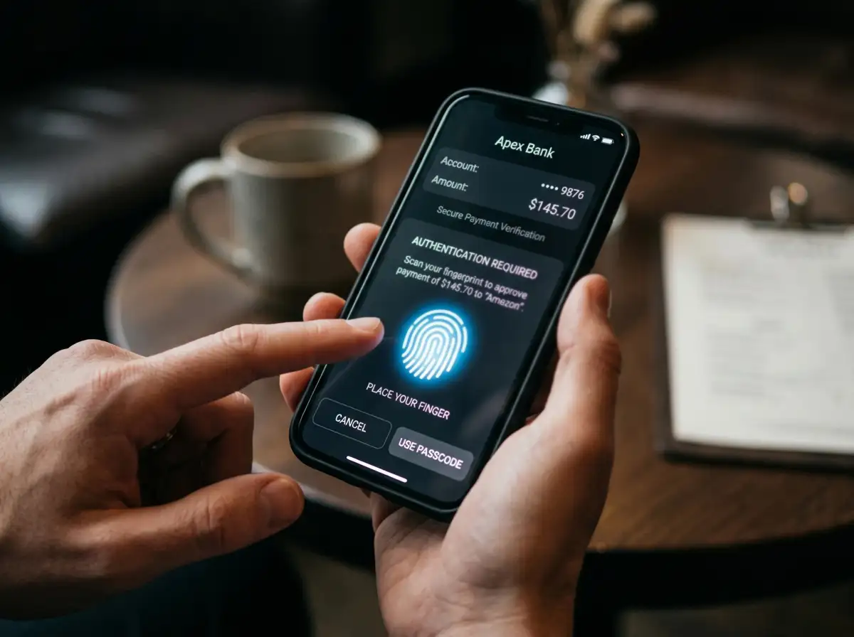 Biometric fingerprint authentication prompt for 3D Secure casino deposit