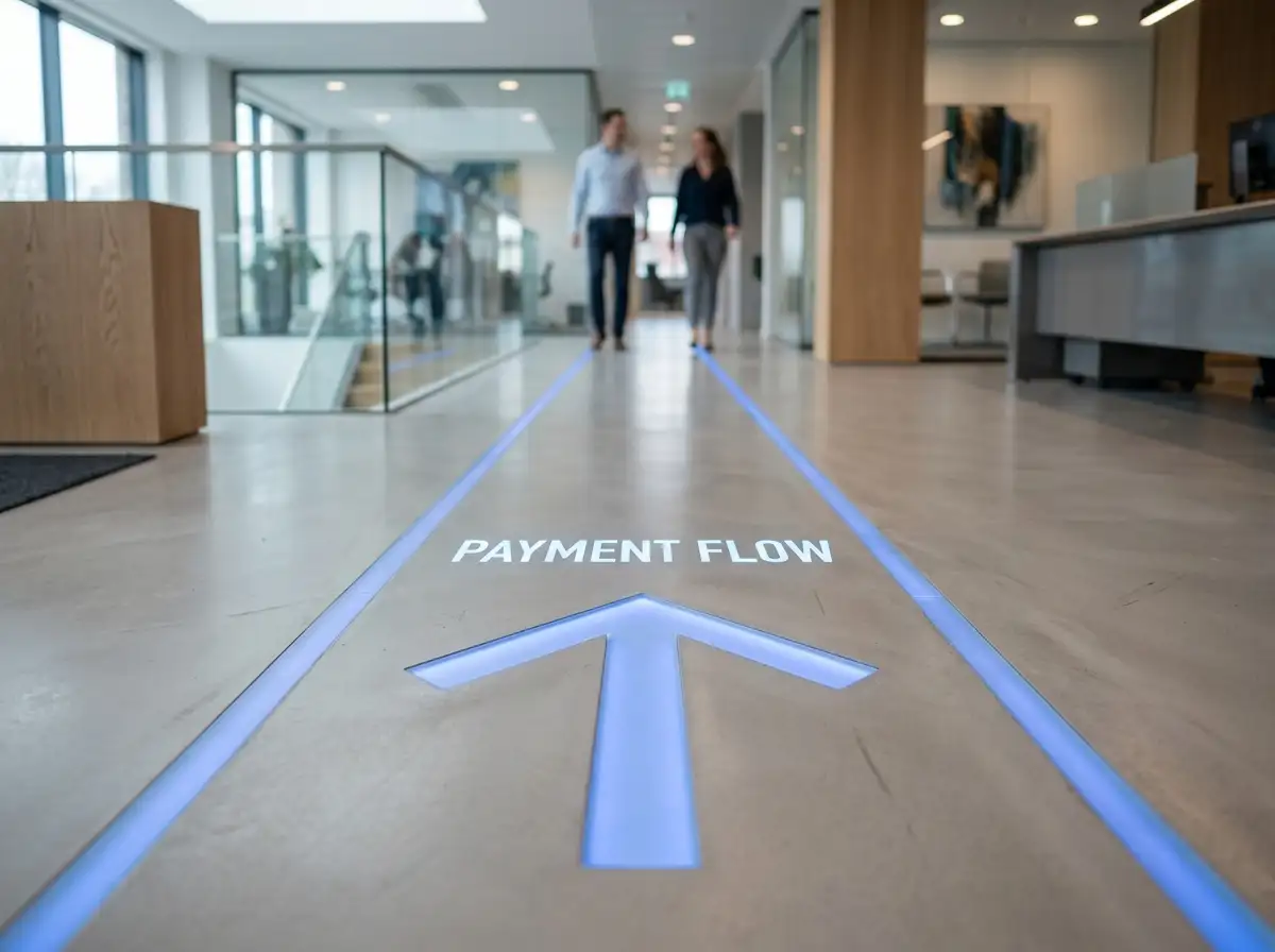 Single-direction arrow on clean surface representing one-way payment flow