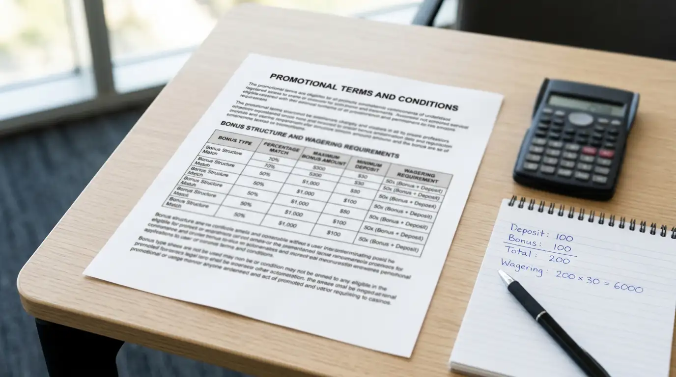 Welcome bonus terms and conditions document showing wagering requirements breakdown