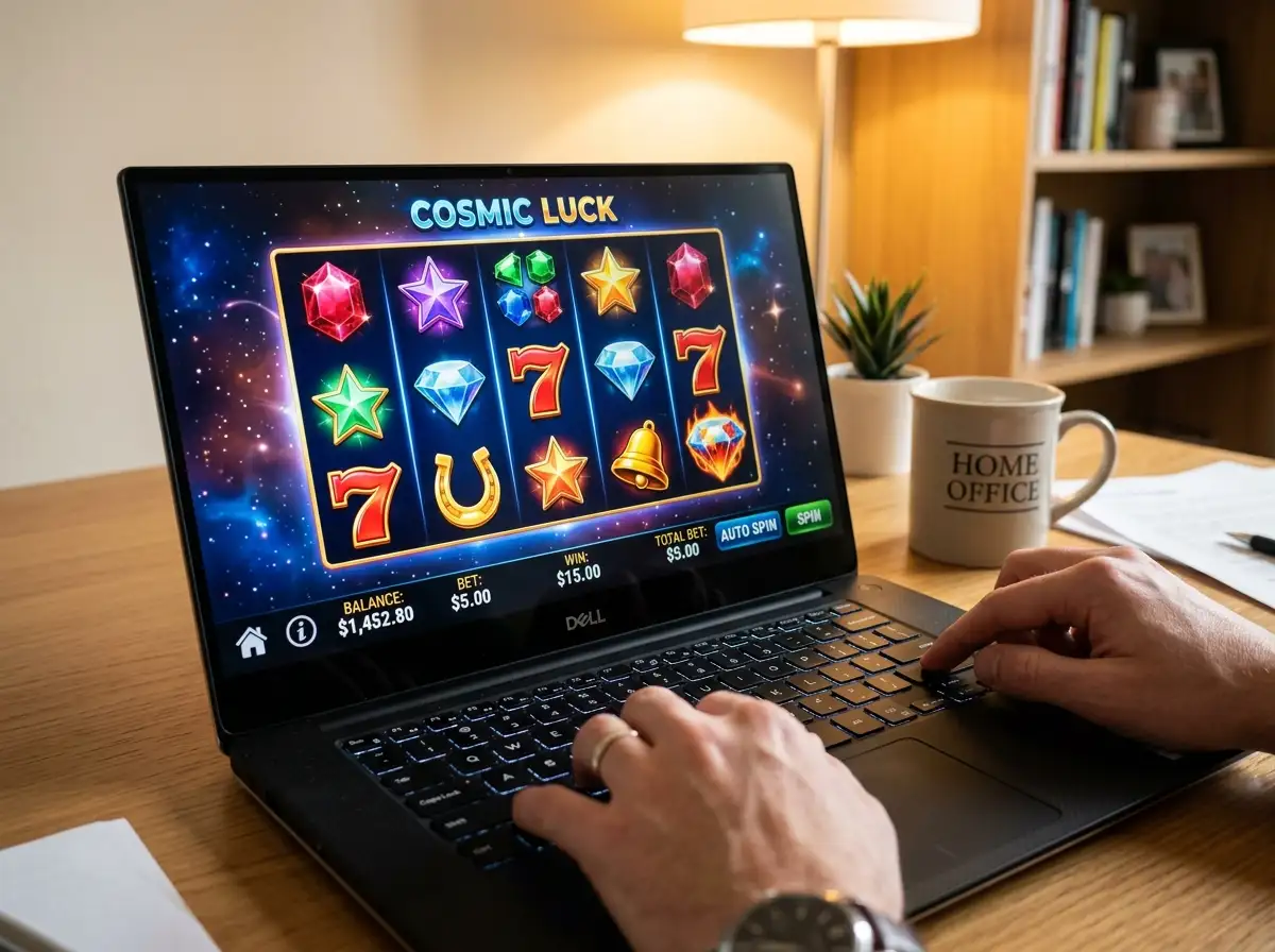 Pokies slot machine reels showing high-volatility game symbols