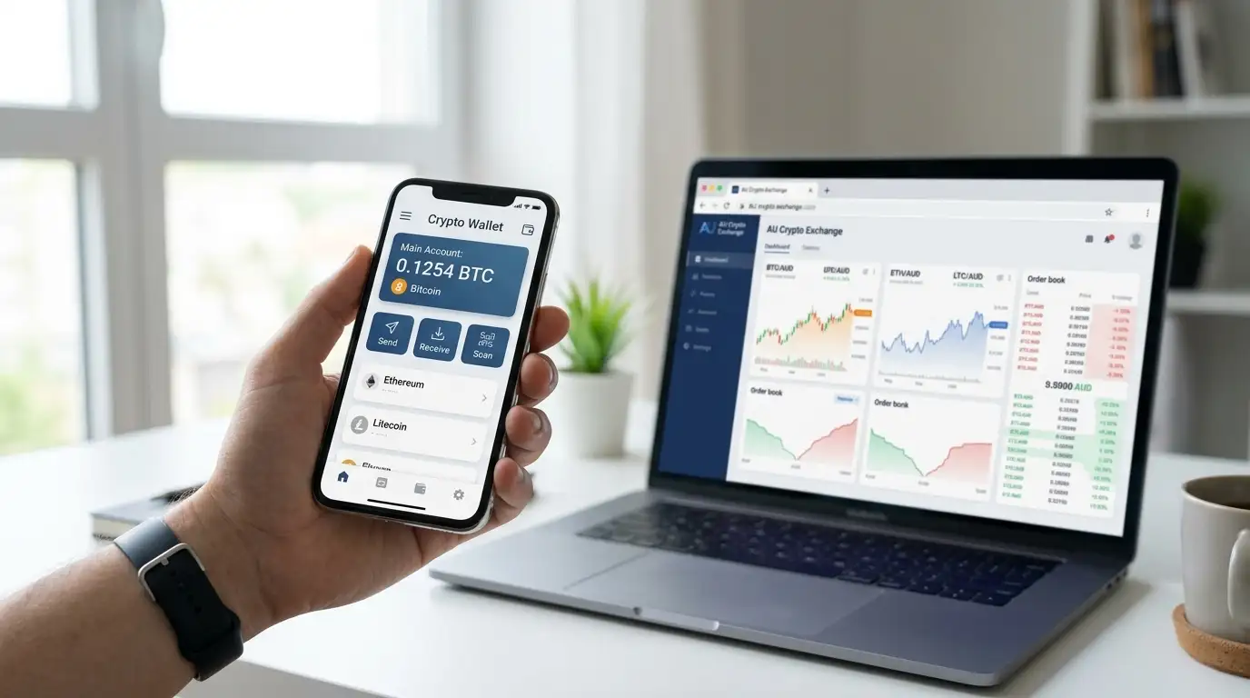 Mobile phone showing Exodus crypto wallet interface with Bitcoin balance