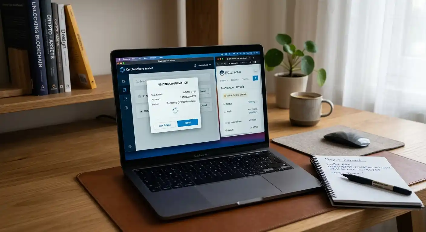 Cryptocurrency wallet showing blockchain transaction confirmation for casino withdrawal