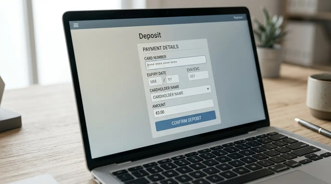 Casino cashier interface with card entry fields on laptop screen