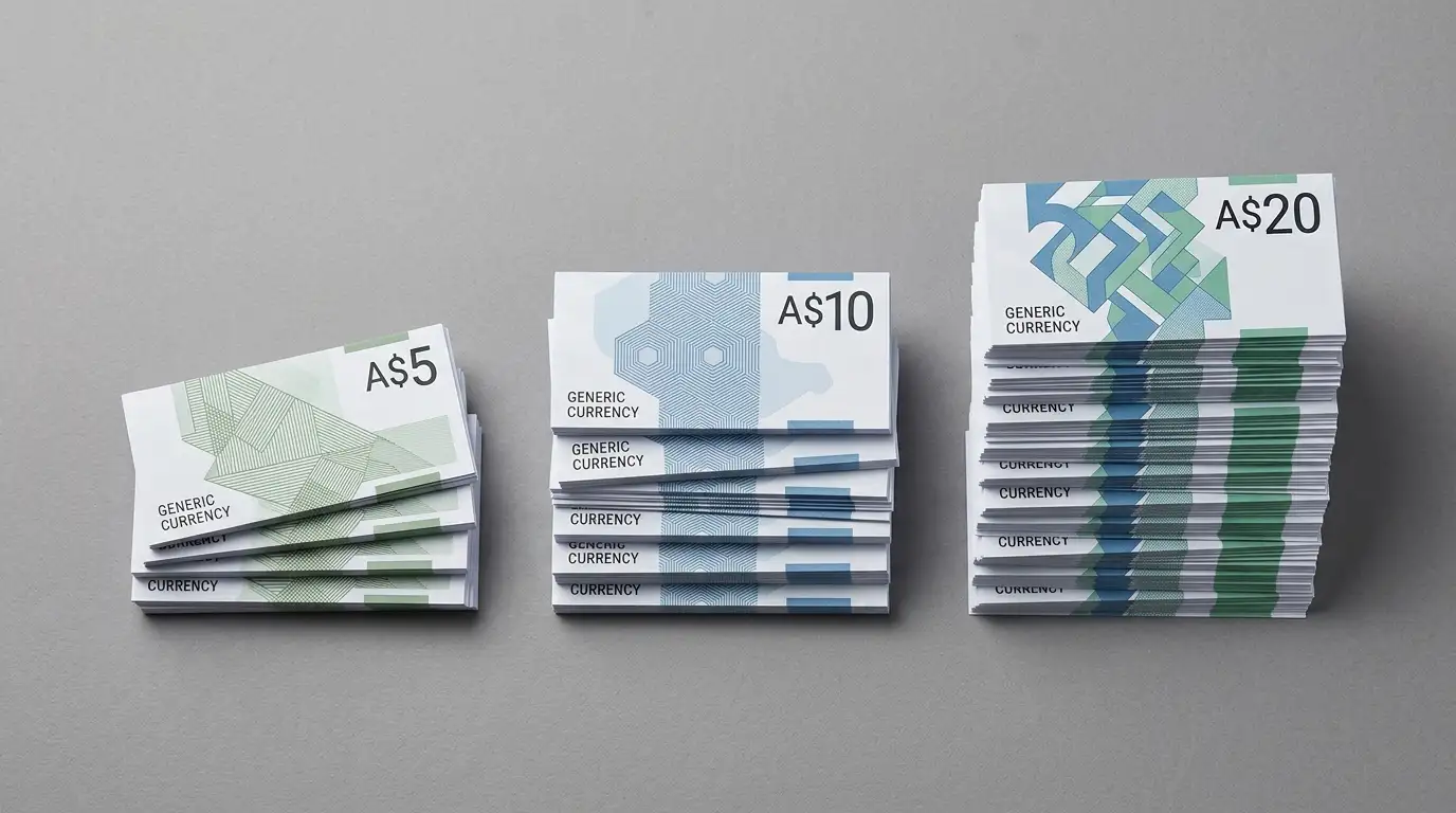 Comparison of Australian dollar notes showing different deposit tier amounts