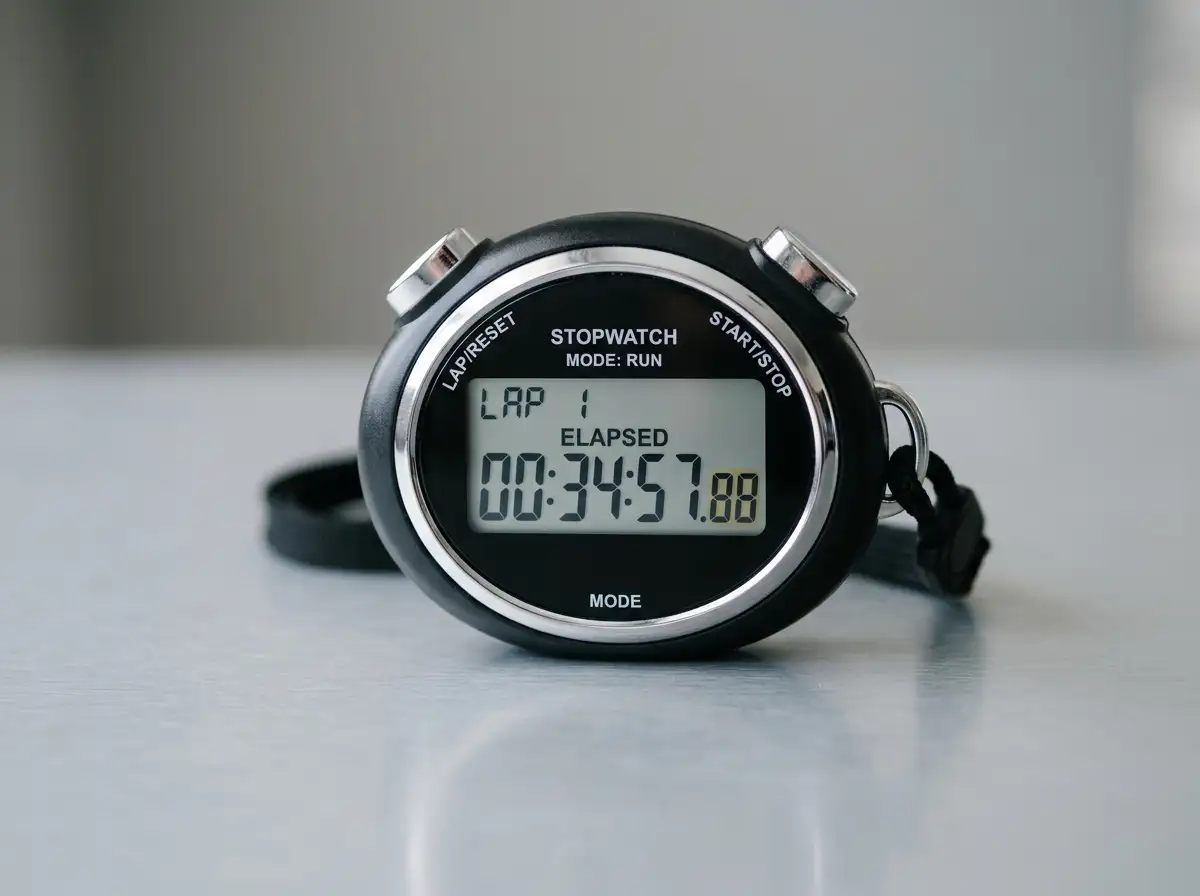 Stopwatch showing elapsed time with casino payout notification