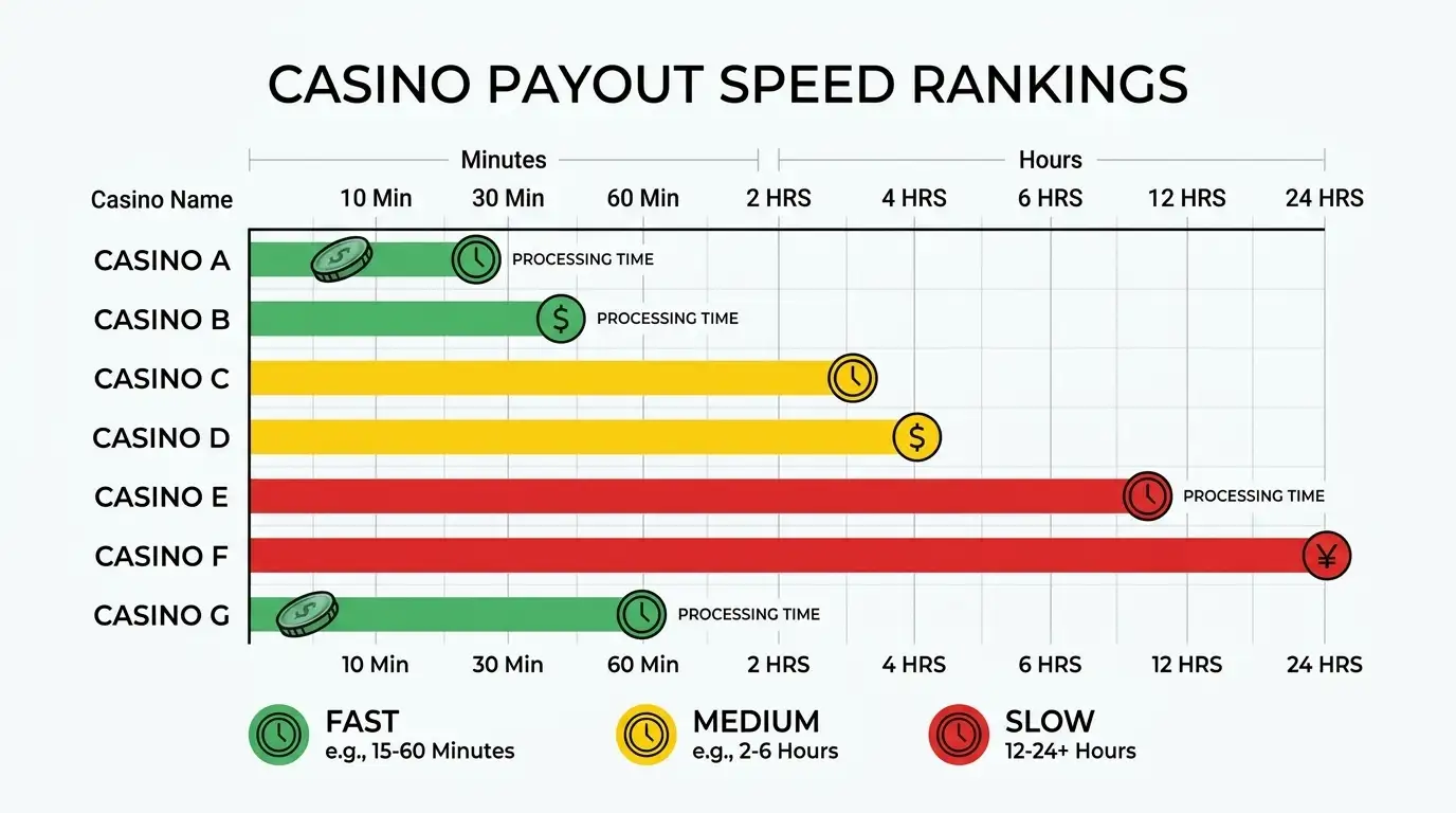 Casino ranking comparison chart with payout speeds and payment methods