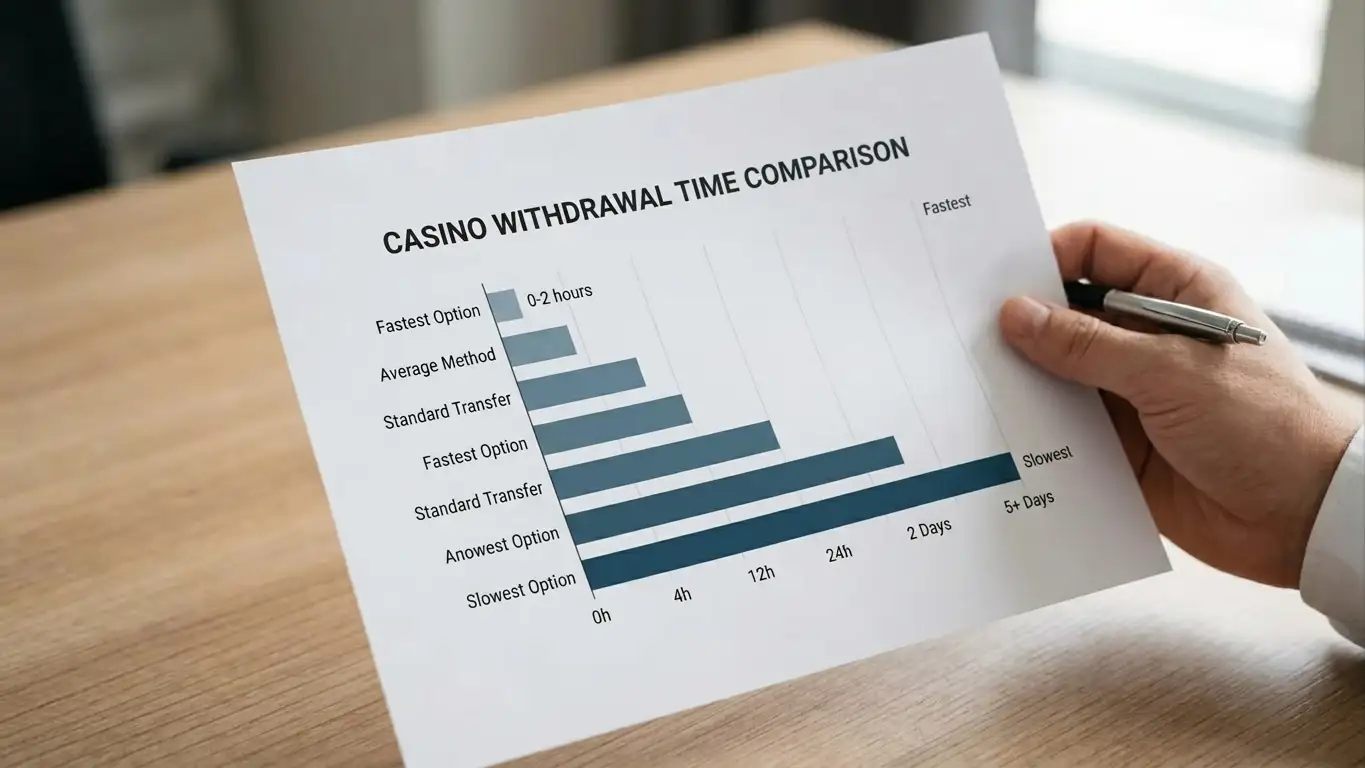 Comparison chart showing casino withdrawal times from fastest to slowest with payment methods