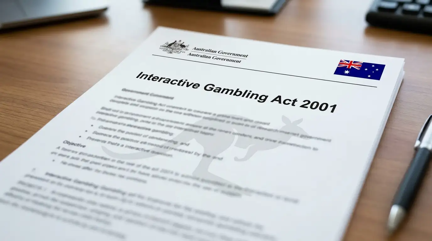 Document showing Interactive Gambling Act 2001 text with Australian flag corner