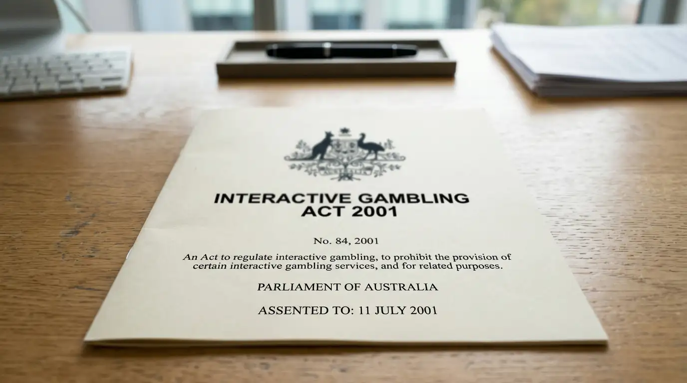Official document showing Interactive Gambling Act prohibition with Australian regulatory seal