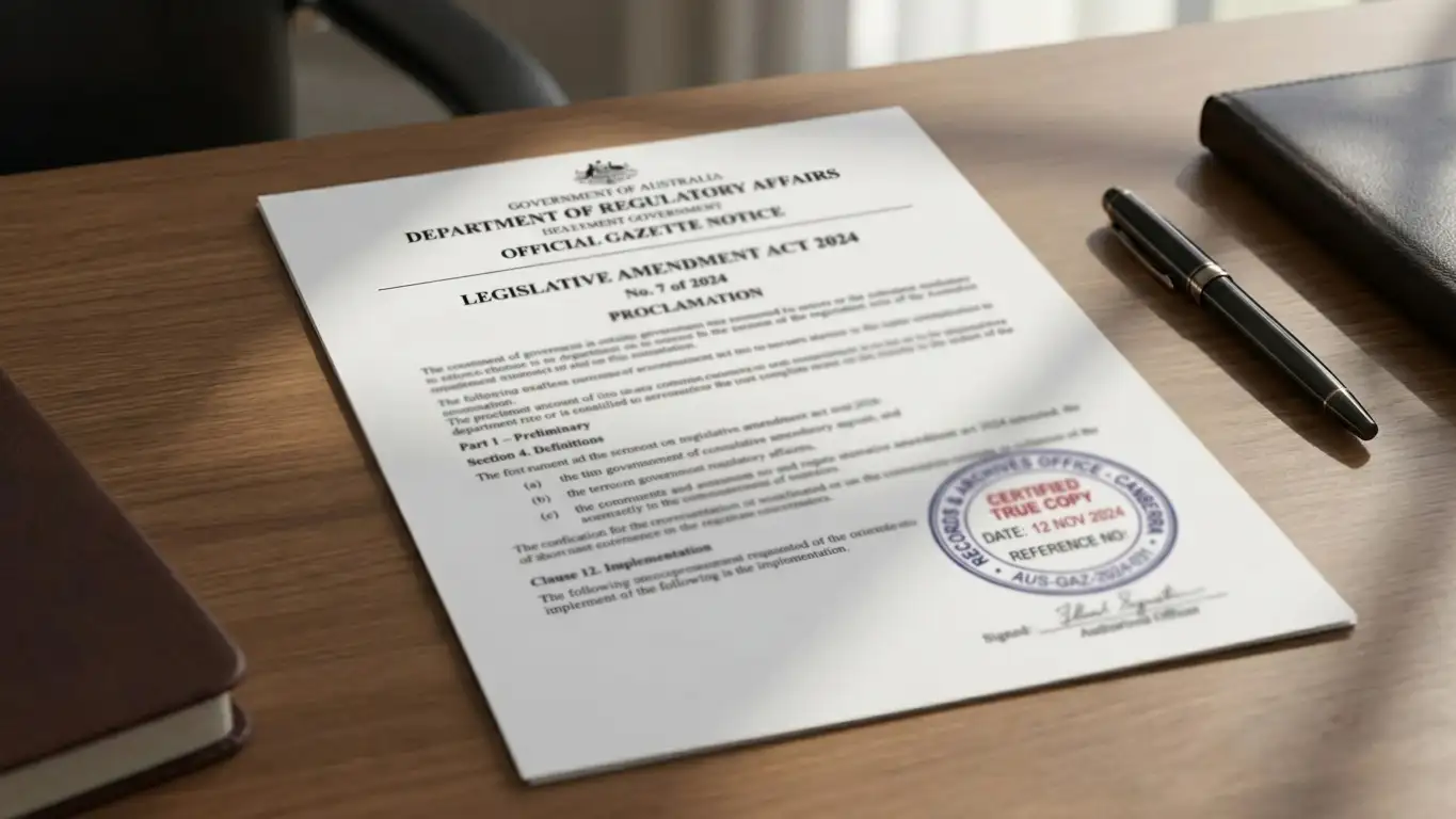 Official government document showing Interactive Gambling Act legislation with neutral office setting