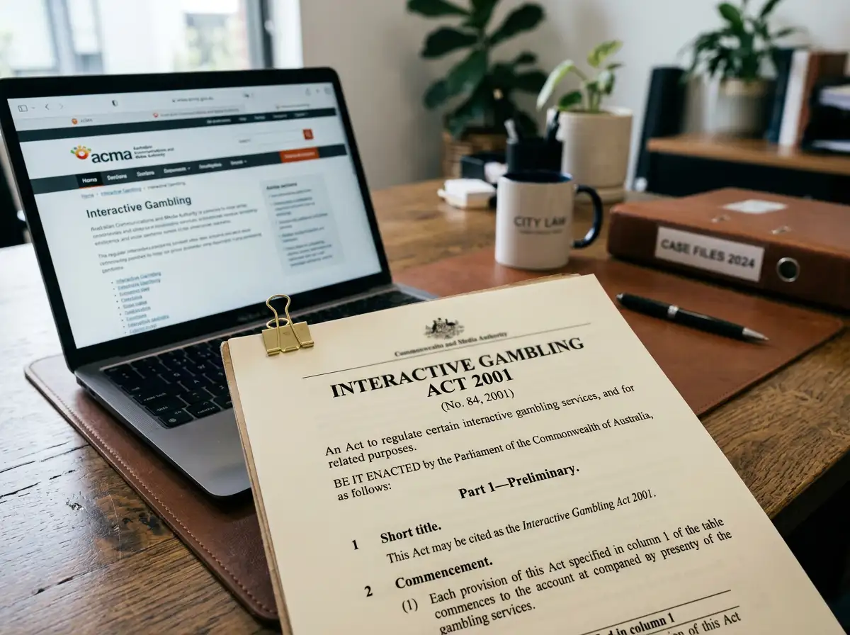 Document showing Interactive Gambling Act 2001 text with ACMA enforcement notice