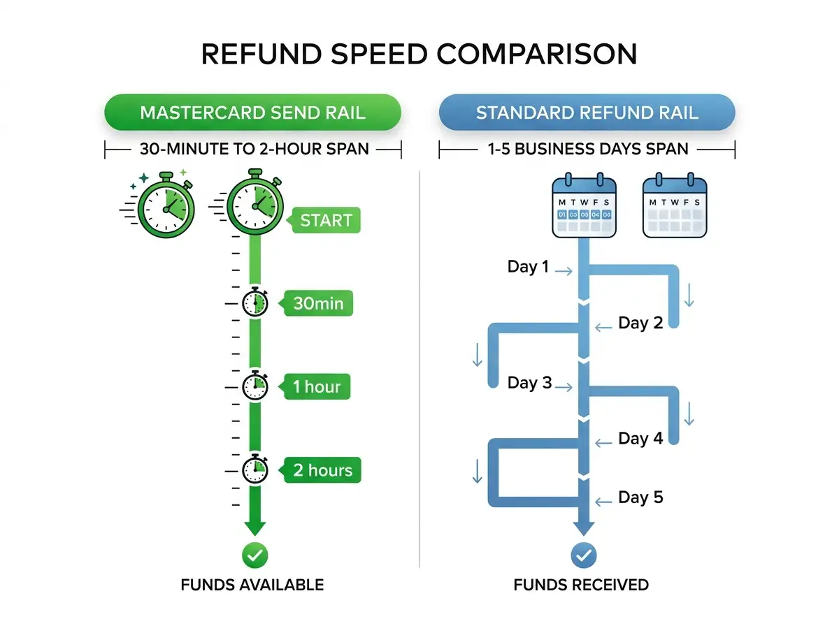Comparison chart showing Mastercard withdrawal speeds across casino operators