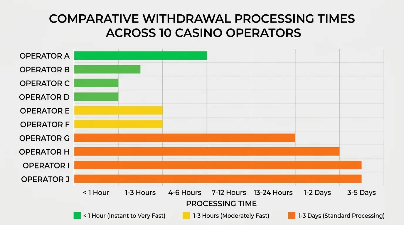 Comparison chart showing crypto withdrawal timing across ten Neosurf casinos