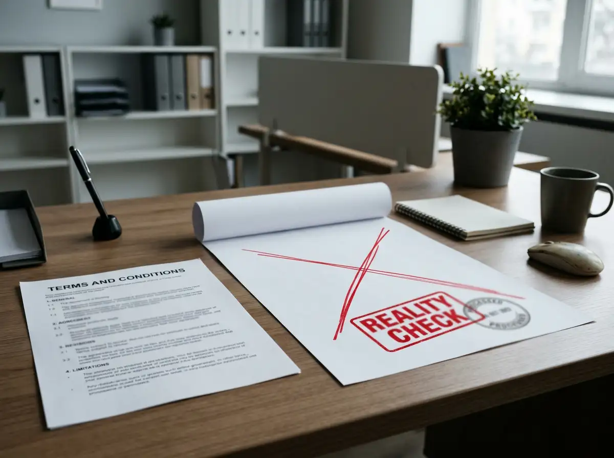 Empty promotional banner with crossed-out "No Wagering" claim and reality check stamp