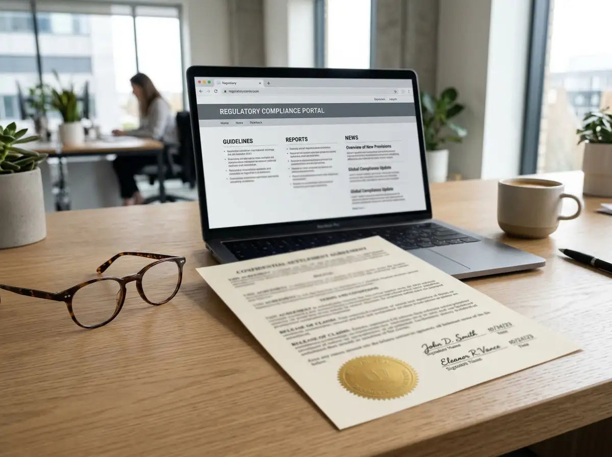 Official legal document with embossed seal on office desk