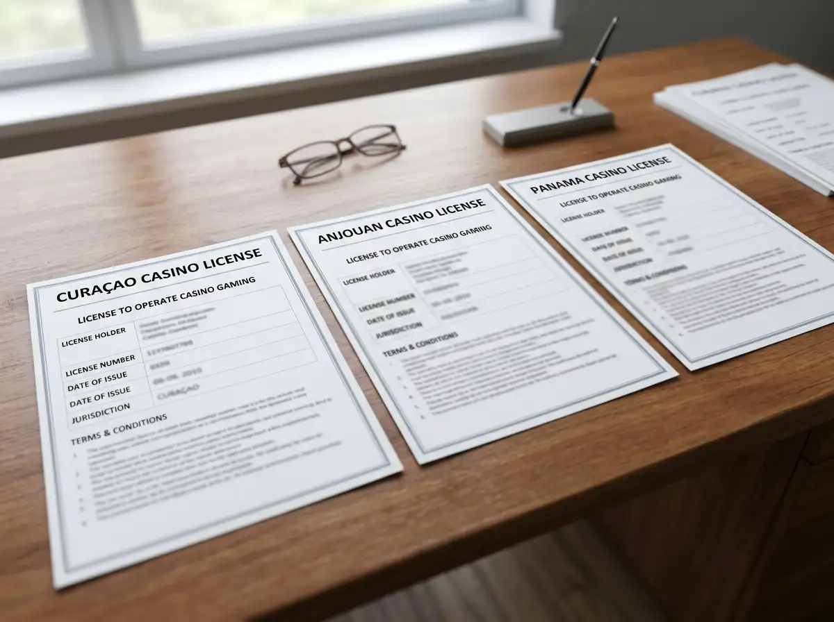 Comparison chart showing casino licenses from Curaçao, Anjouan, and Panama jurisdictions