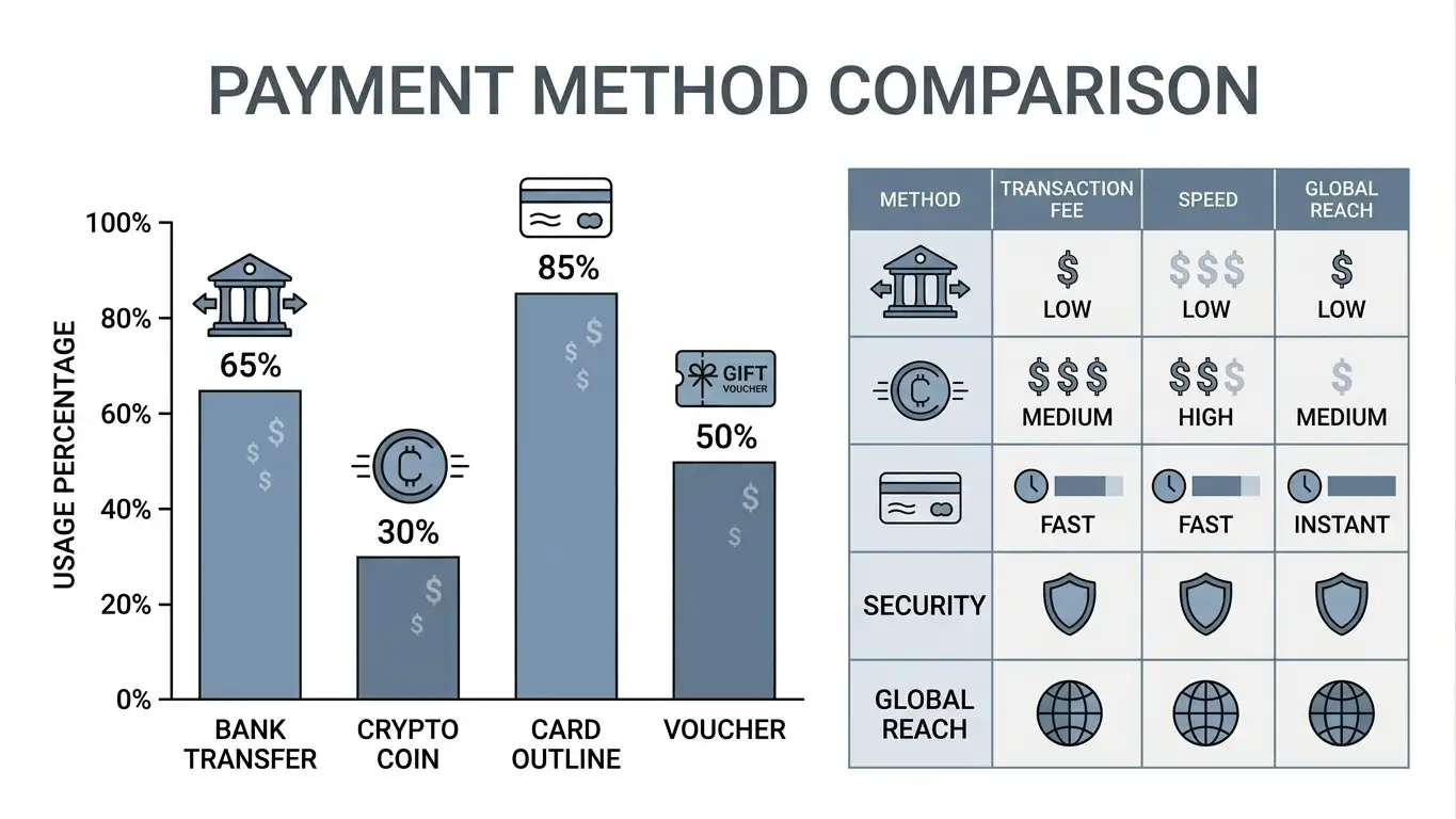 Comparison chart showing offshore casino deposit minimums across payment methods