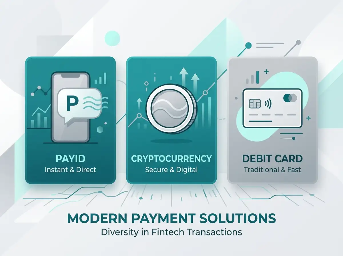 Offshore casino payment methods comparison showing PayID crypto and debit cards