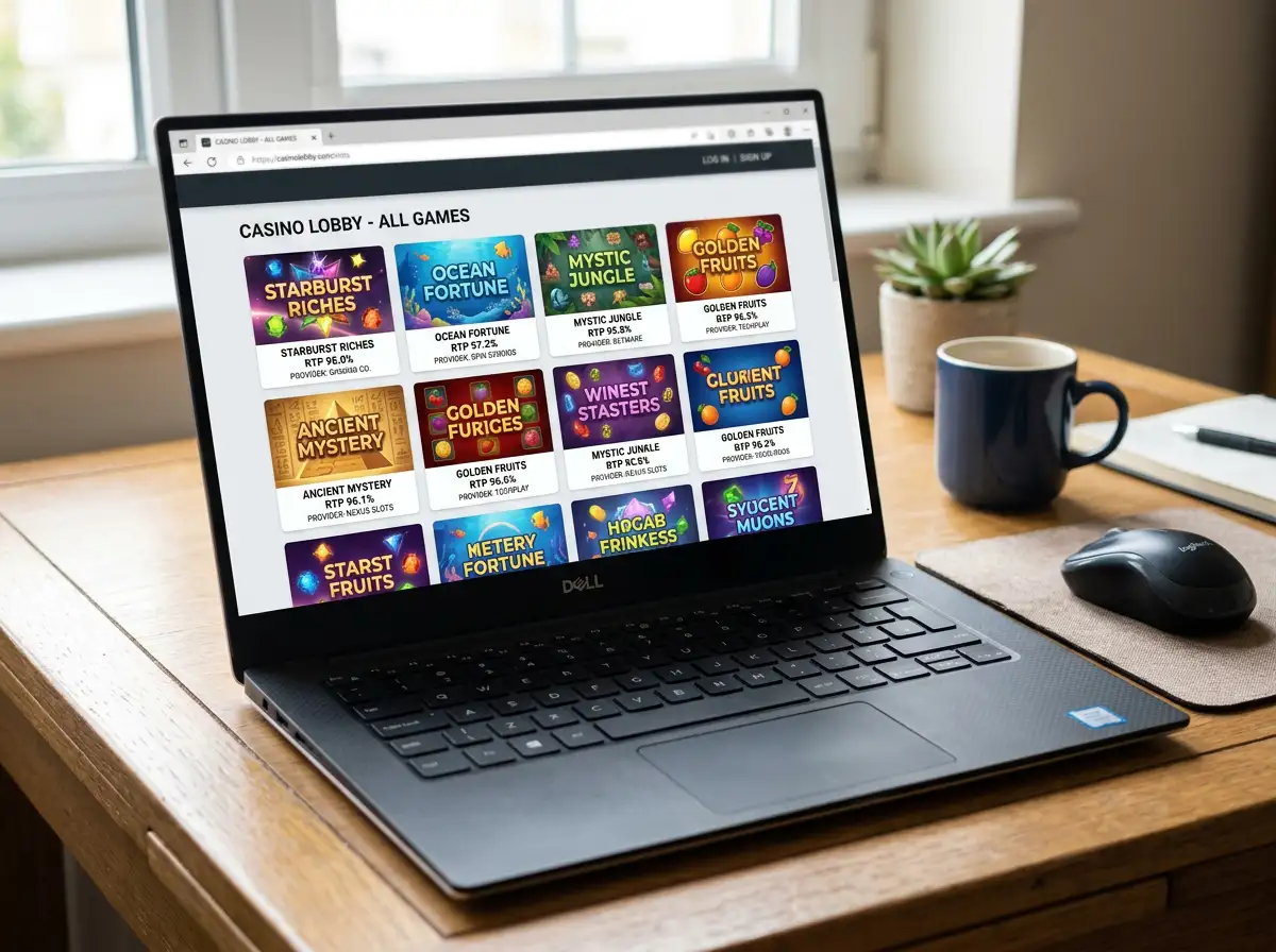 Australian pokies game selection screen showing RTP percentages and provider logos