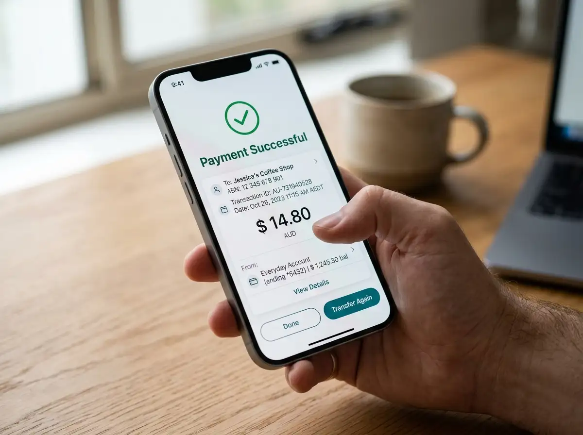 PayID instant payment interface on mobile banking app