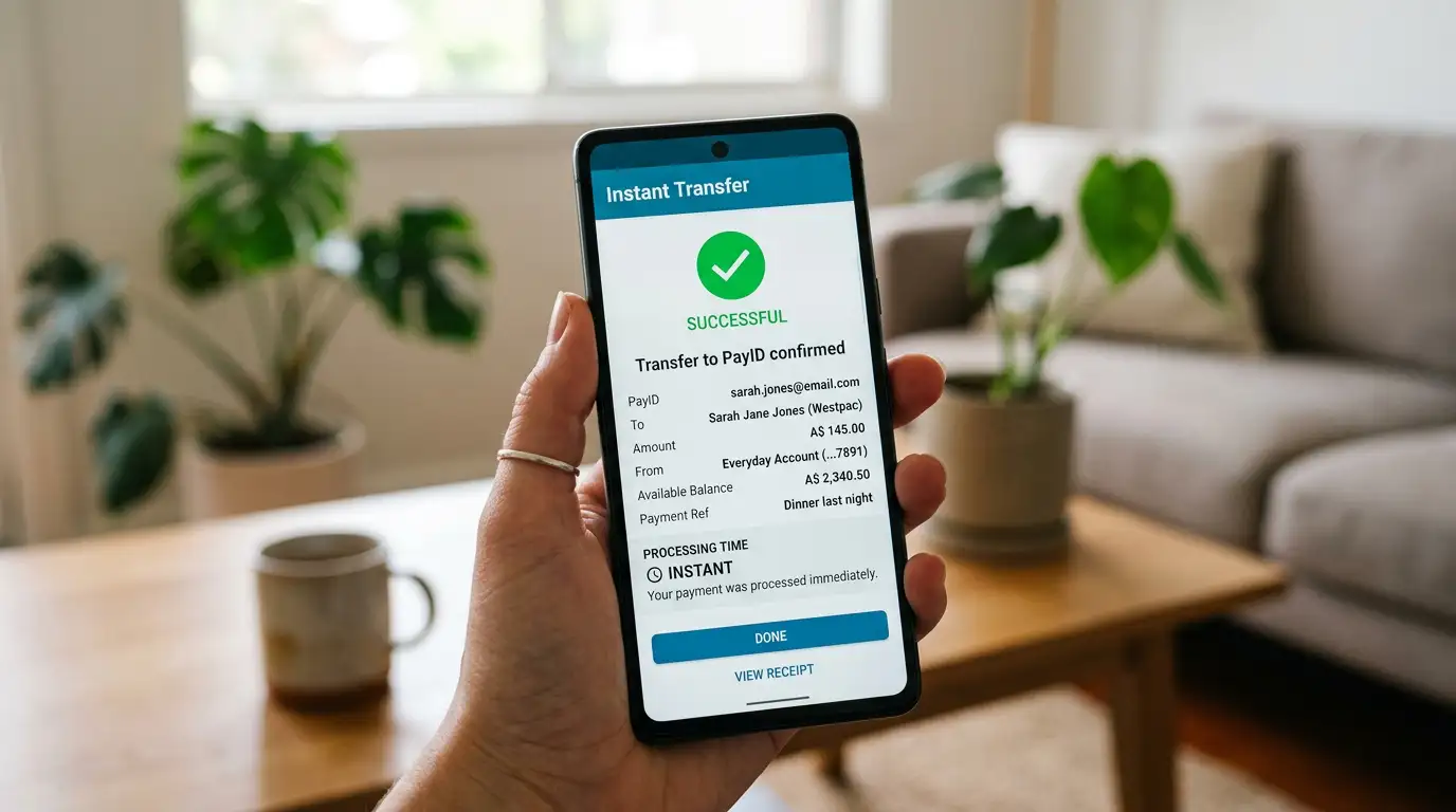 PayID instant bank transfer interface on mobile device