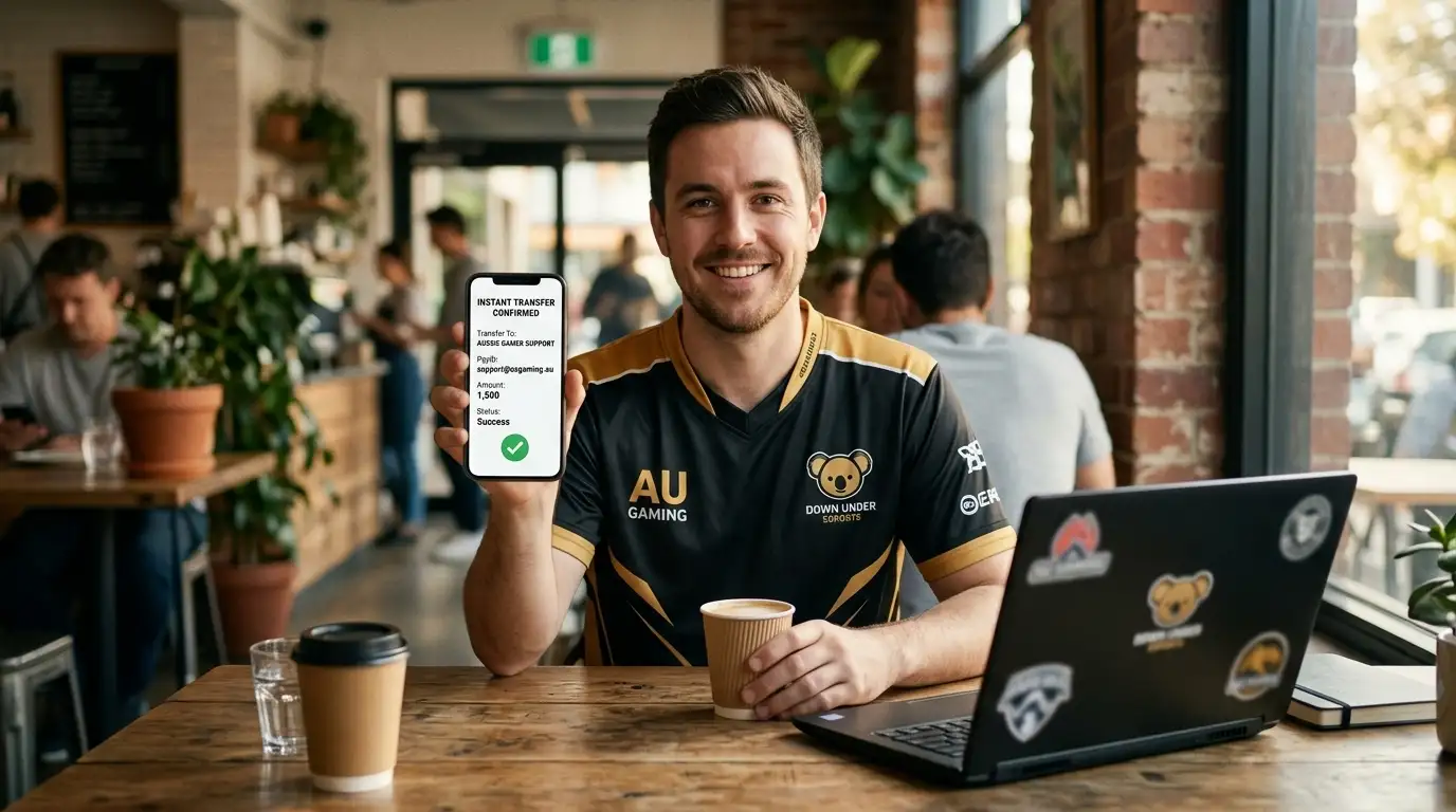 Australian player using PayID instant bank transfer on smartphone for casino deposit