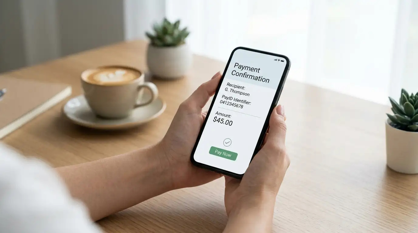 Player using smartphone to send PayID instant deposit from banking app
