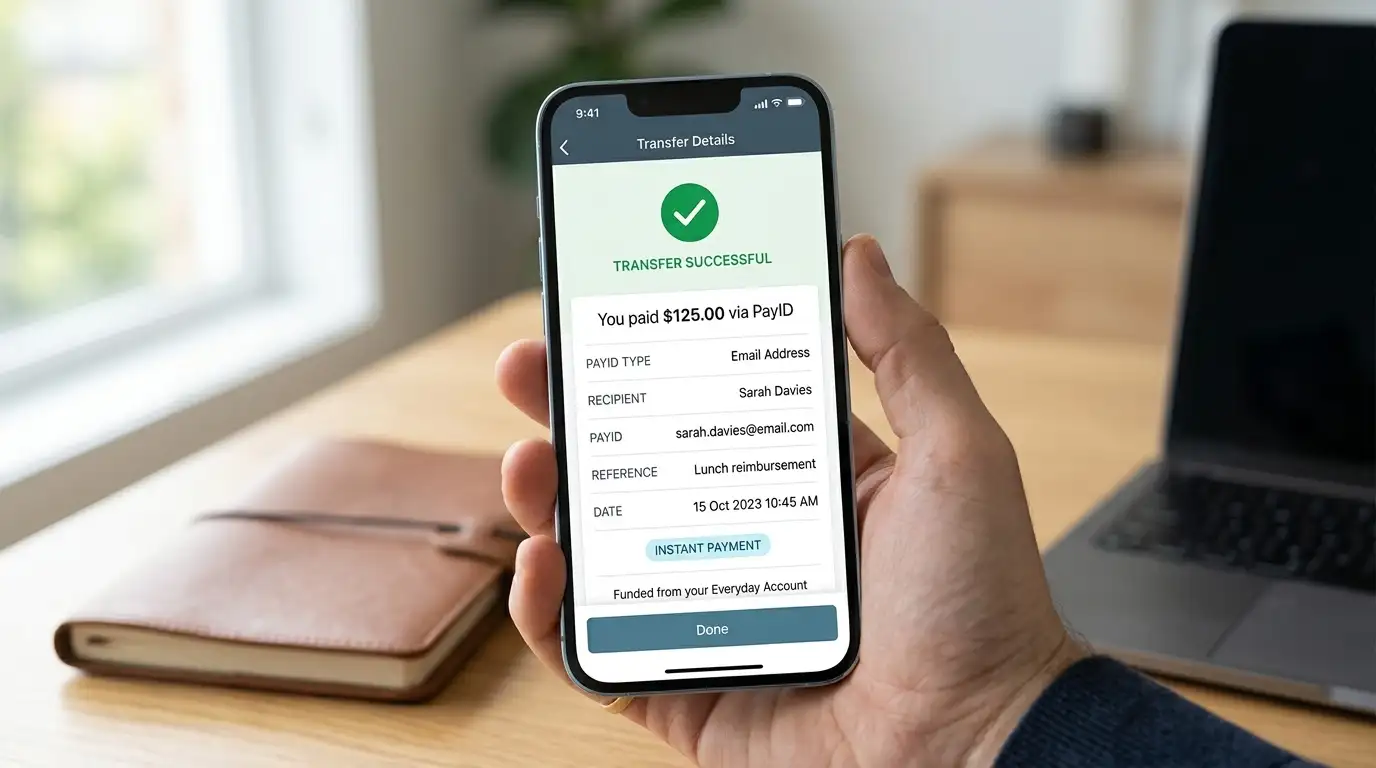 PayID instant payment confirmation on Australian smartphone banking app