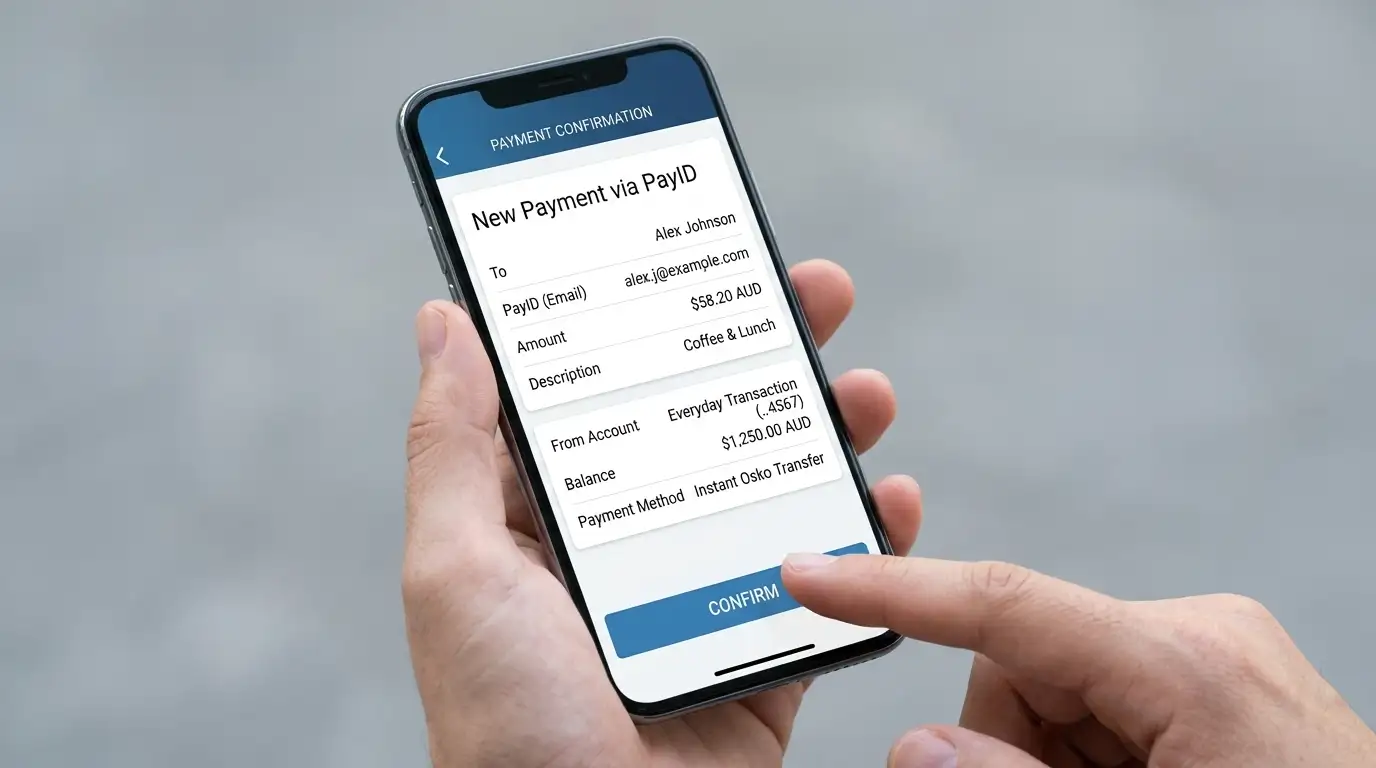 PayID instant bank transfer interface on mobile banking app