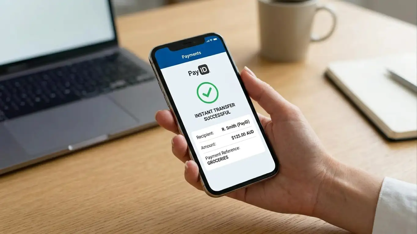 PayID mobile banking interface showing instant transfer to Australian bank account