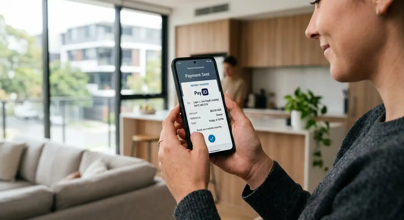 Smartphone displaying PayID instant payment notification in Australian banking app