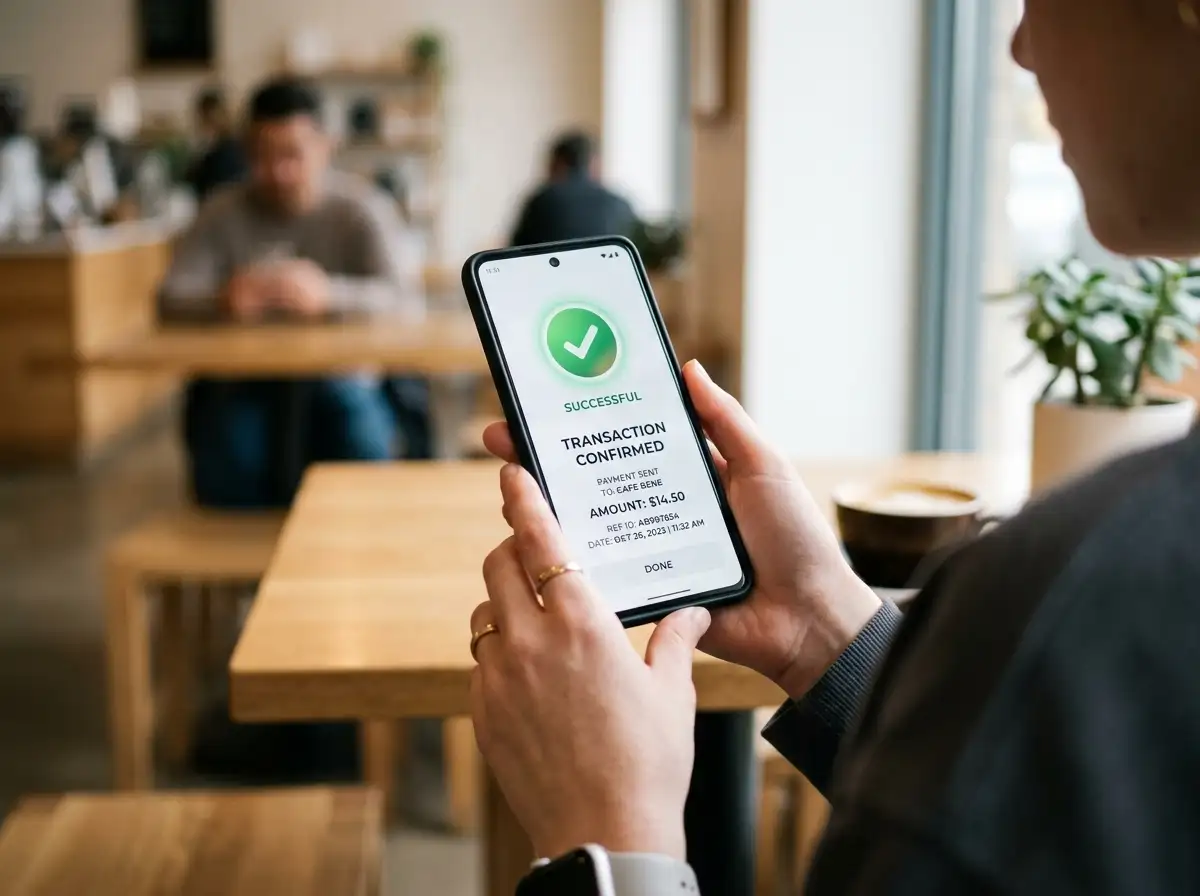Smartphone showing PayPal mobile app cashier interface with instant deposit confirmation