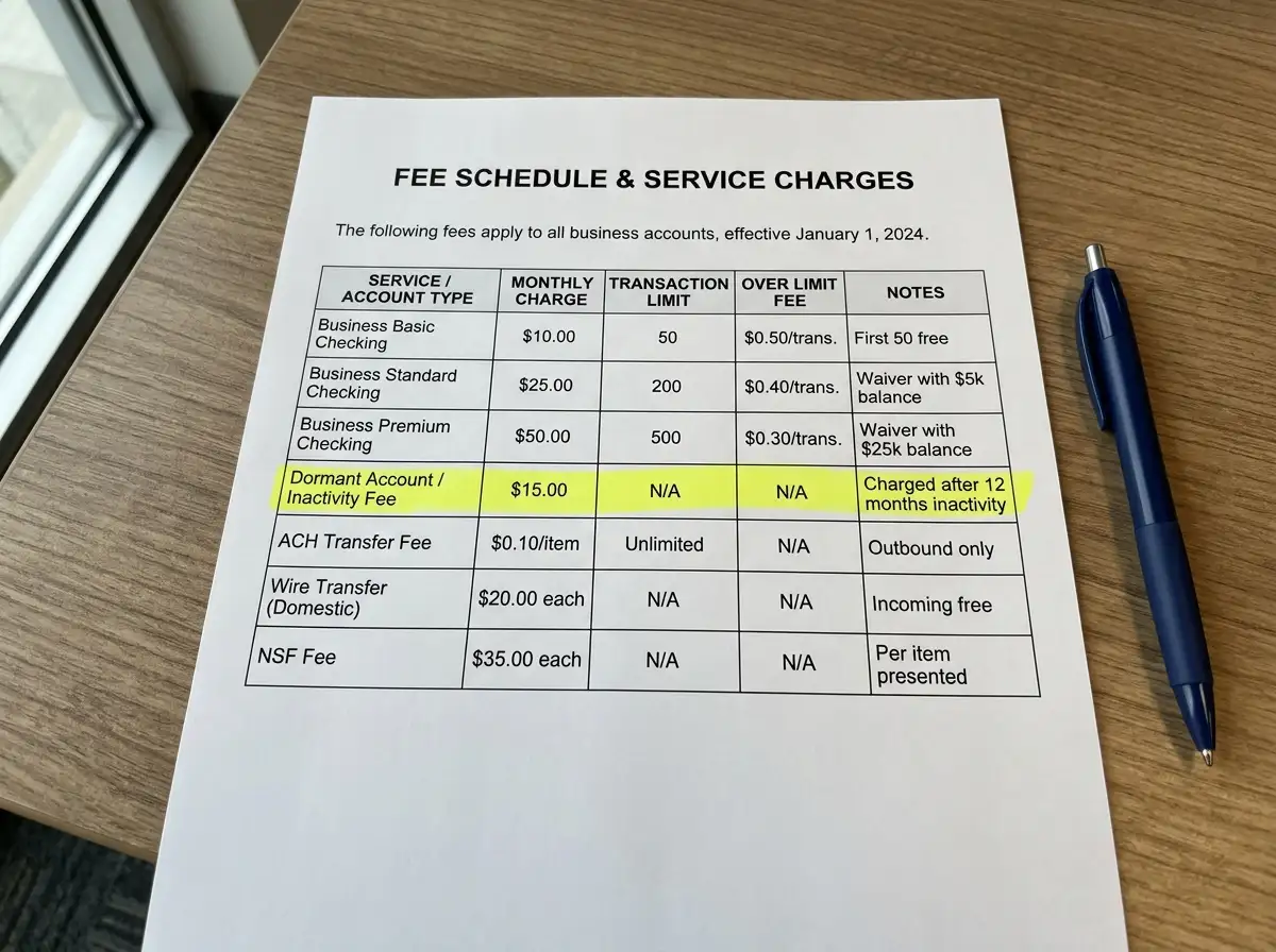 Document showing Paysafecard fee schedule with monthly inactivity charge highlighted