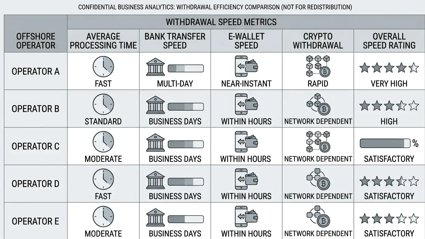 Clean comparison table showing pokies operator withdrawal speeds and payment methods