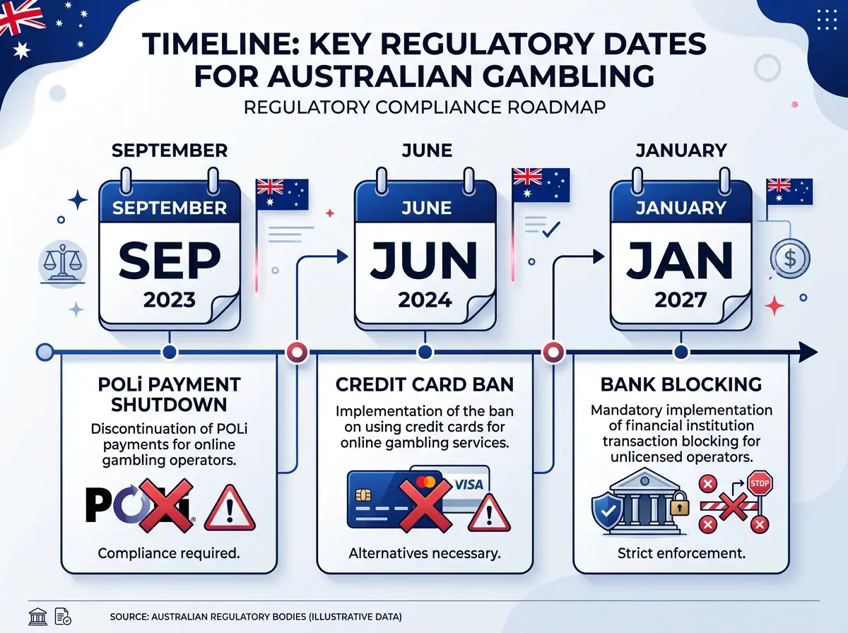 Calendar marked with key regulatory dates and crossed-out payment method icons