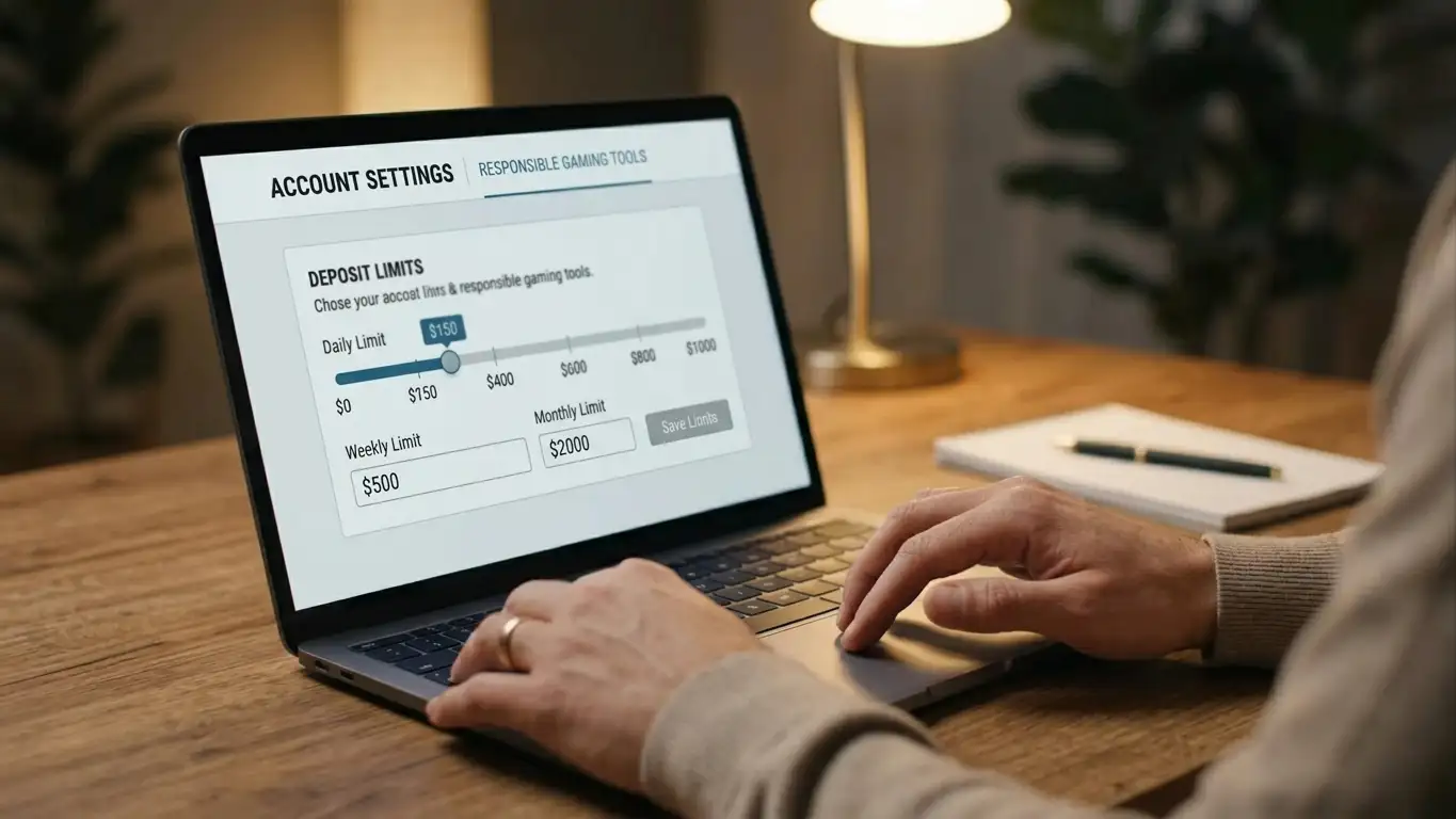 Person setting deposit limits in online casino account settings interface