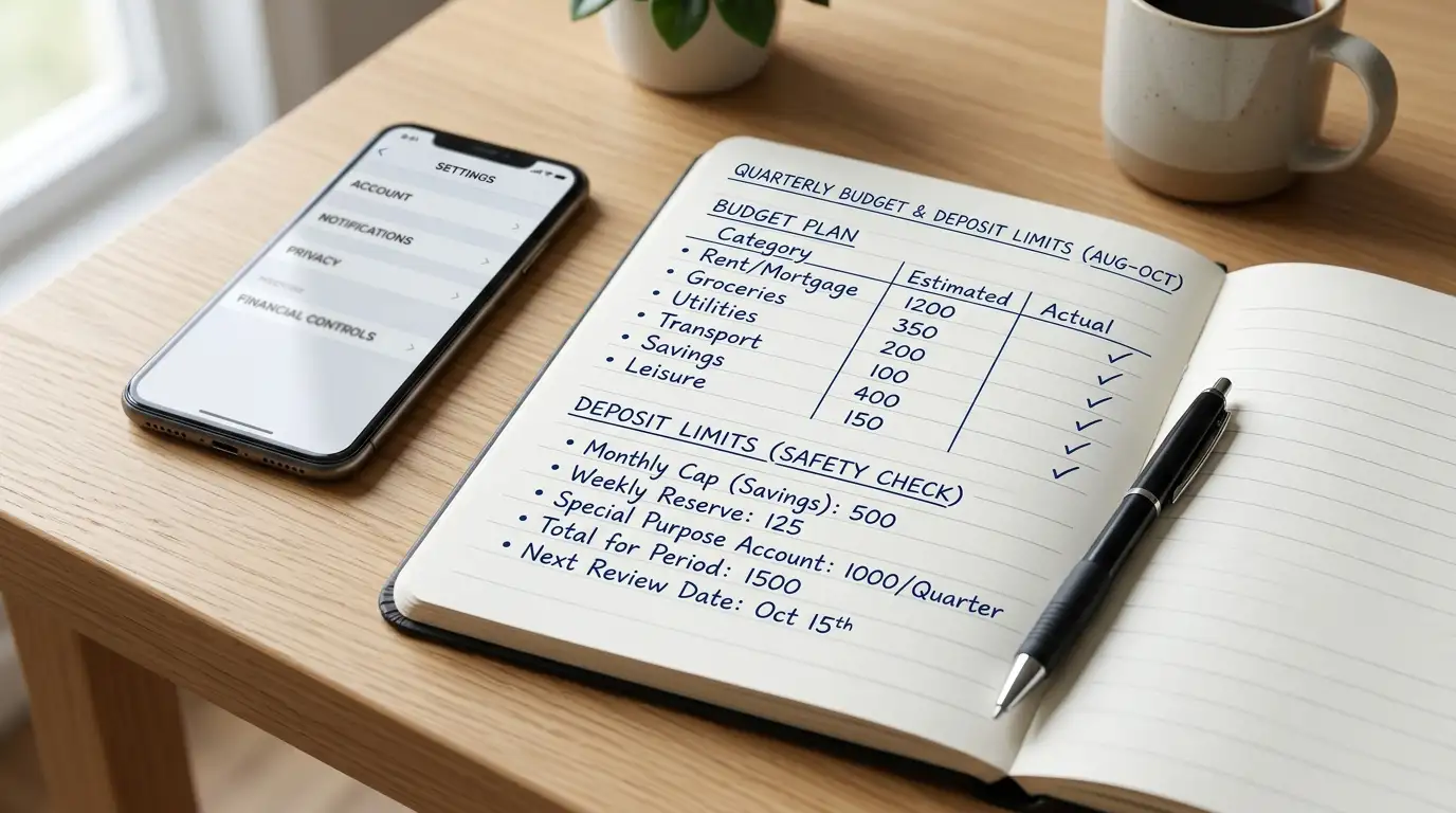 Notebook with deposit limit settings and responsible gambling tools