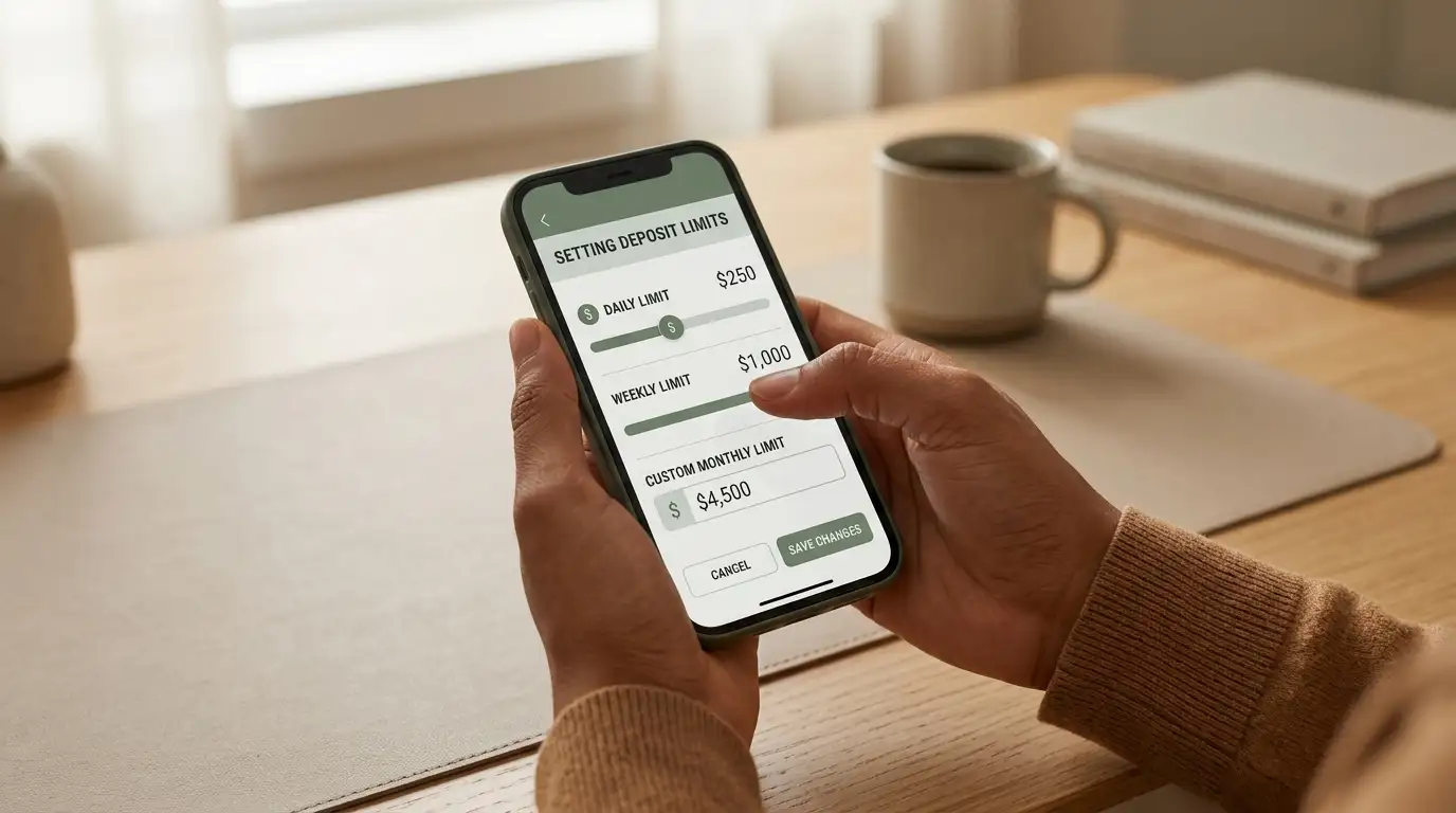 Player setting deposit limits on smartphone app interface