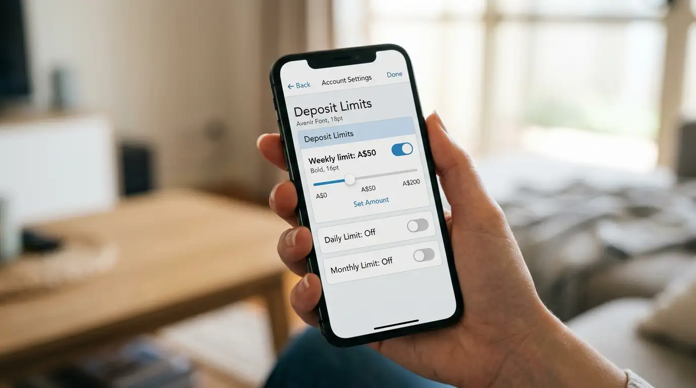 Hand placing spending limit on smartphone gambling app settings