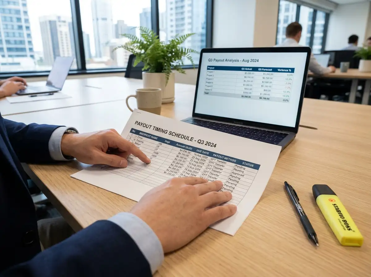 Person at desk reviewing casino payout records and verification documents