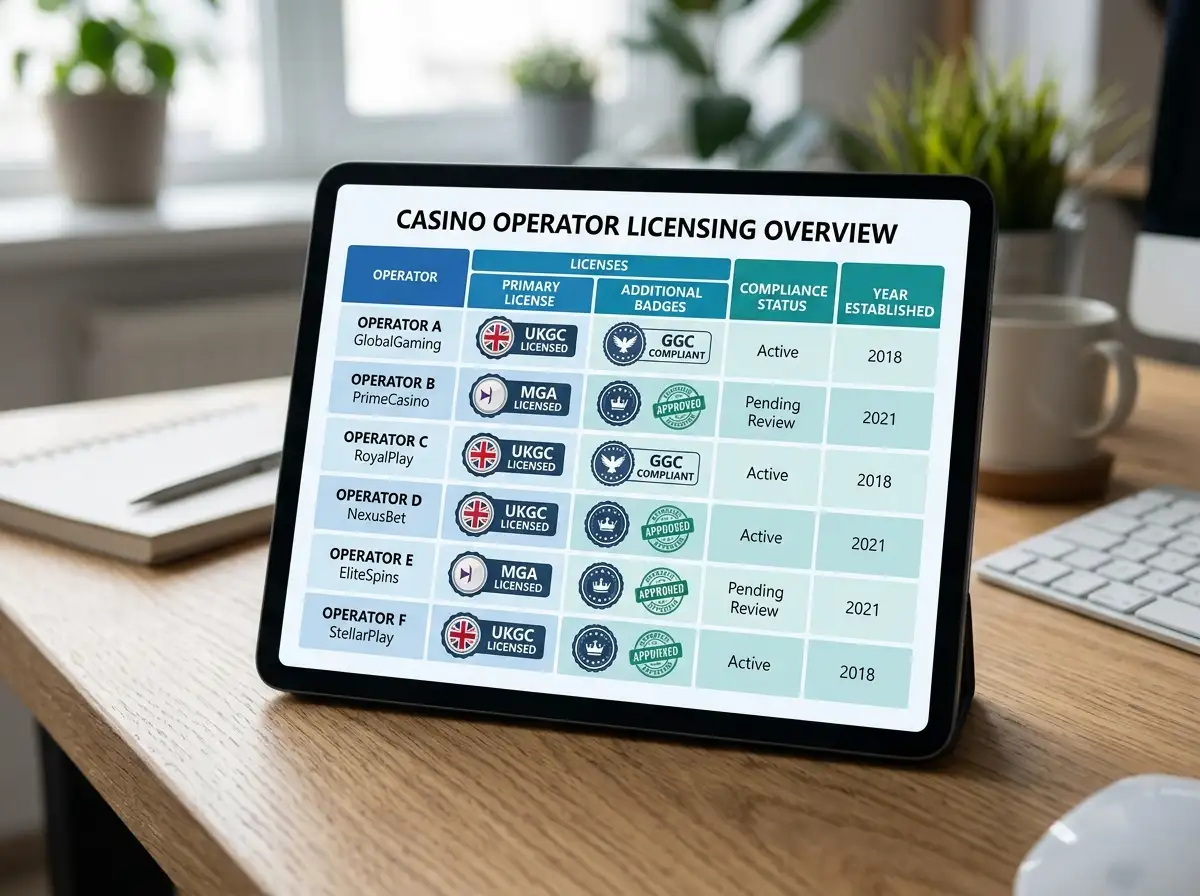 Comparison chart showing casino operators with card acceptance badges