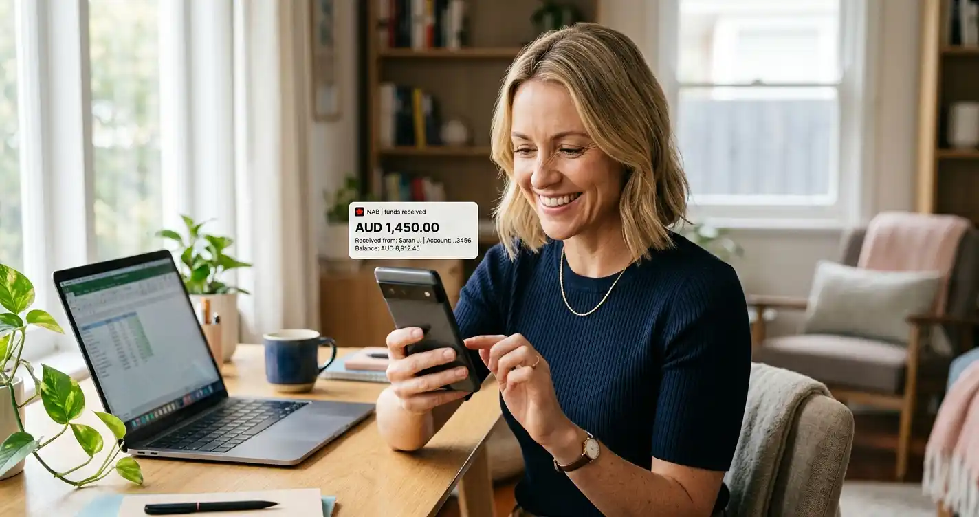 Person checking a phone as fast casino withdrawal funds arrive in a bank app