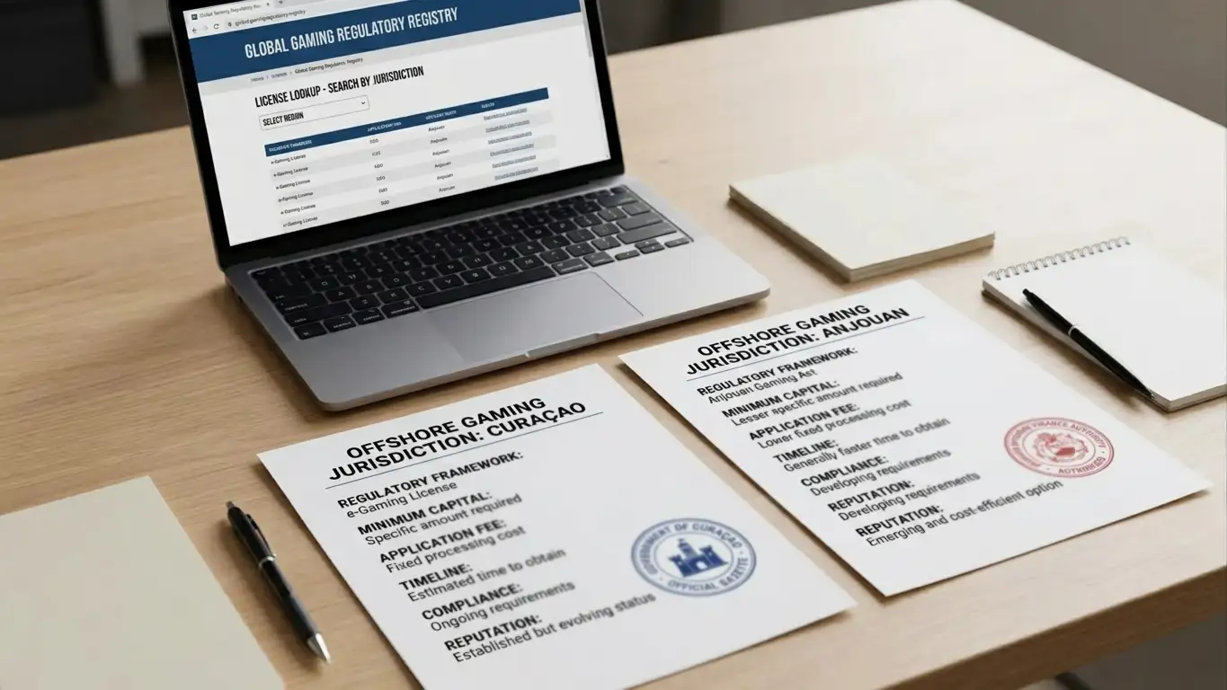 Comparison table showing offshore casino licenses from Curaçao and Anjouan jurisdictions
