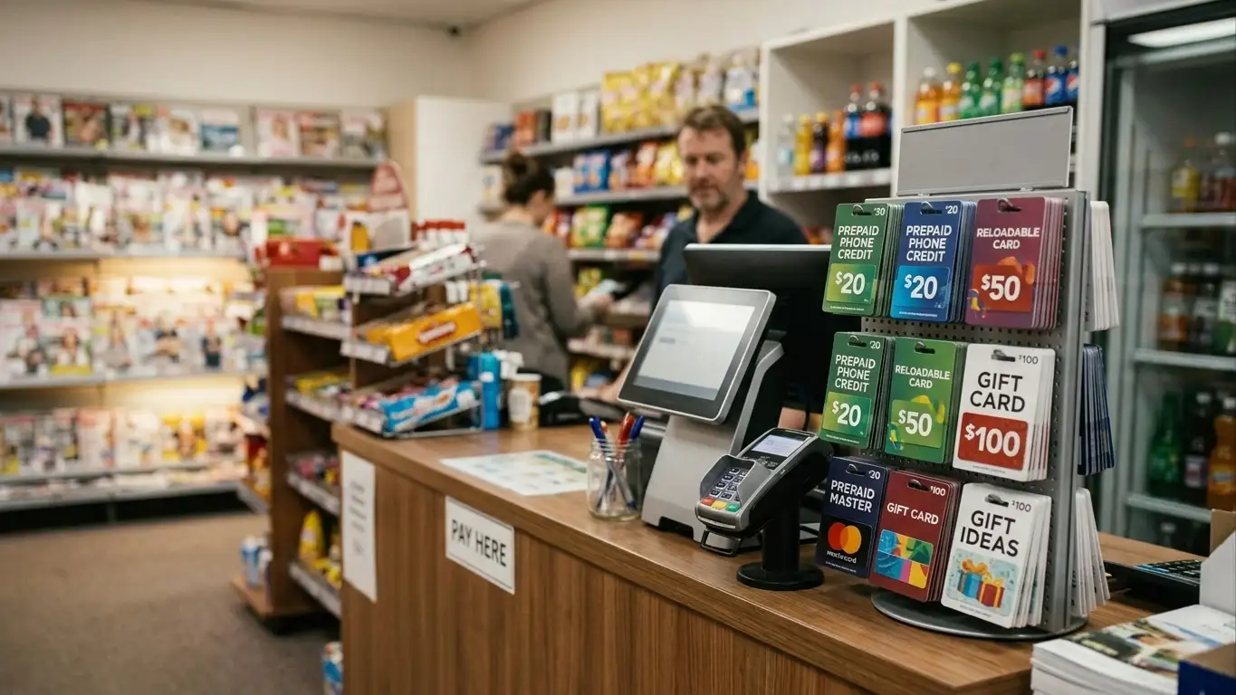 Australian retail outlets selling Neosurf — newsagent counter with voucher display